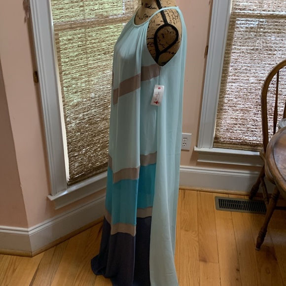 She + Sky Blue Turquoise White Halter Maxi Dress Size M NWT - Picture 5 of 10